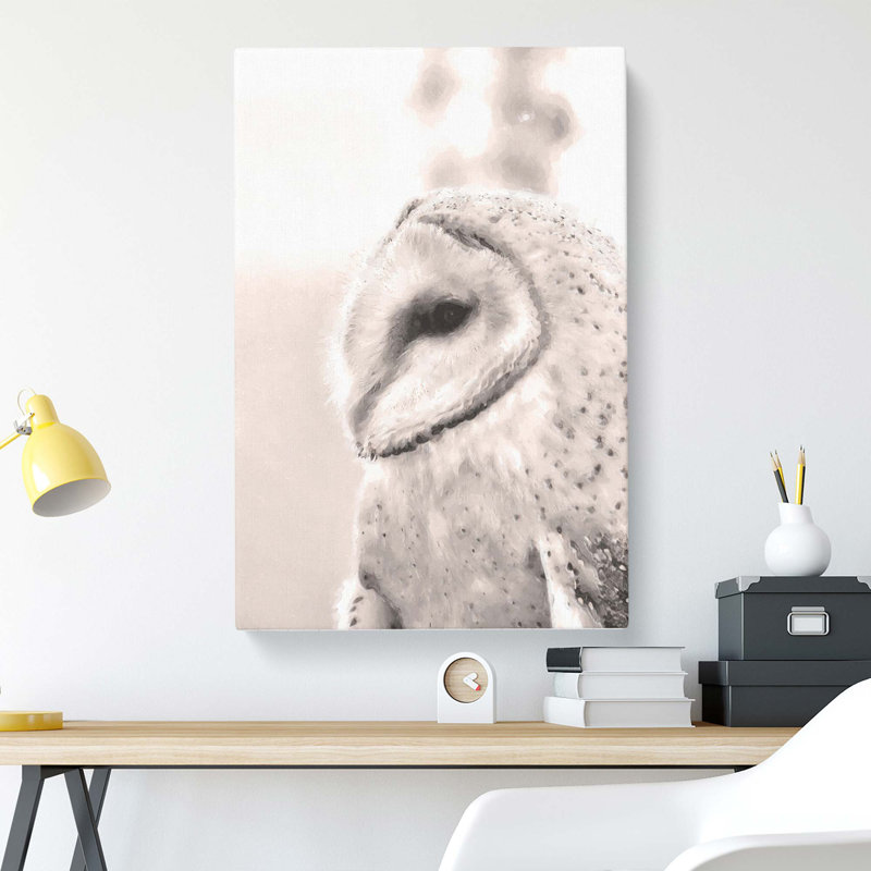 Watchful Barn Owl Bird - Wrapped Canvas, 50cm H x 35cm W x 3cm D