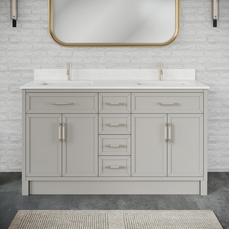 Ensemble de meuble-lavabo double en bois massif l 60 po x P 22 po Blakely II, Gris essentiel, 60"
