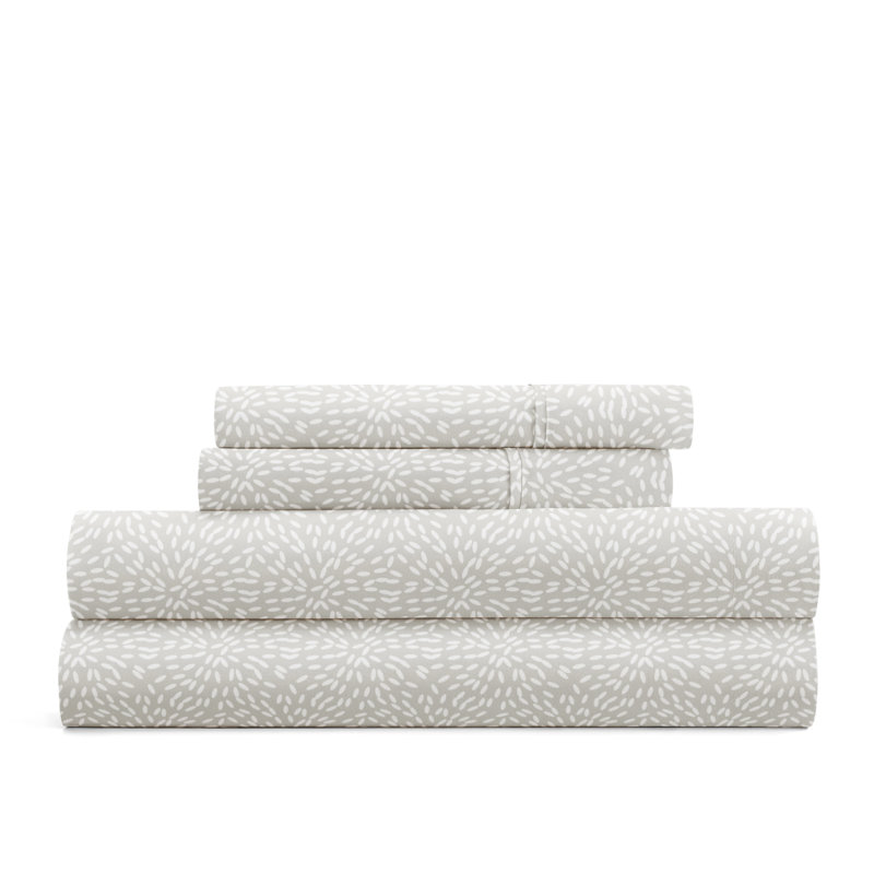 Twin Light Gray Floral Organic Microfiber Sheet Set