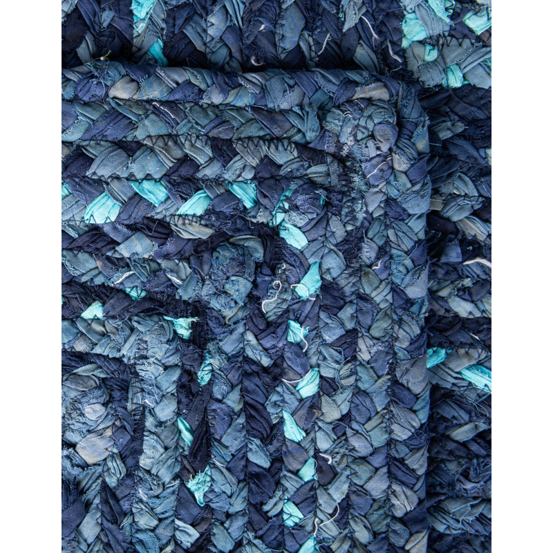 Panaca Hand-Braided Cotton Blue Area Rug, Table Runner 1'2" x 10'
