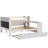 Full Daybed with Storage Shelves, Trundle, Desk, LED Light & Charging Station, Upholstered Headboard, White + Beige-813017801