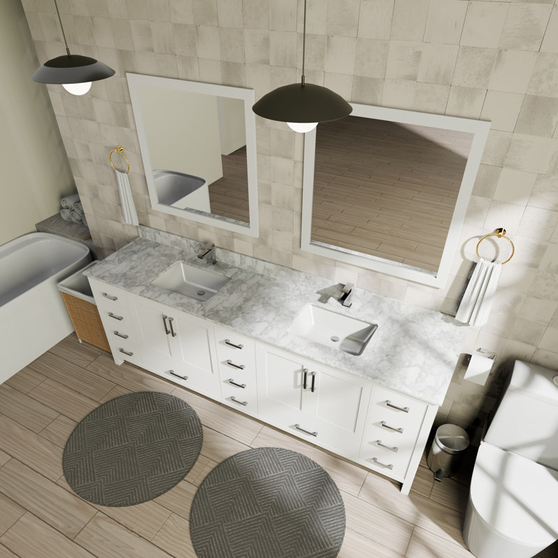 Jacques 84" Double Bathroom Vanity Set, White, White Carrara Marble