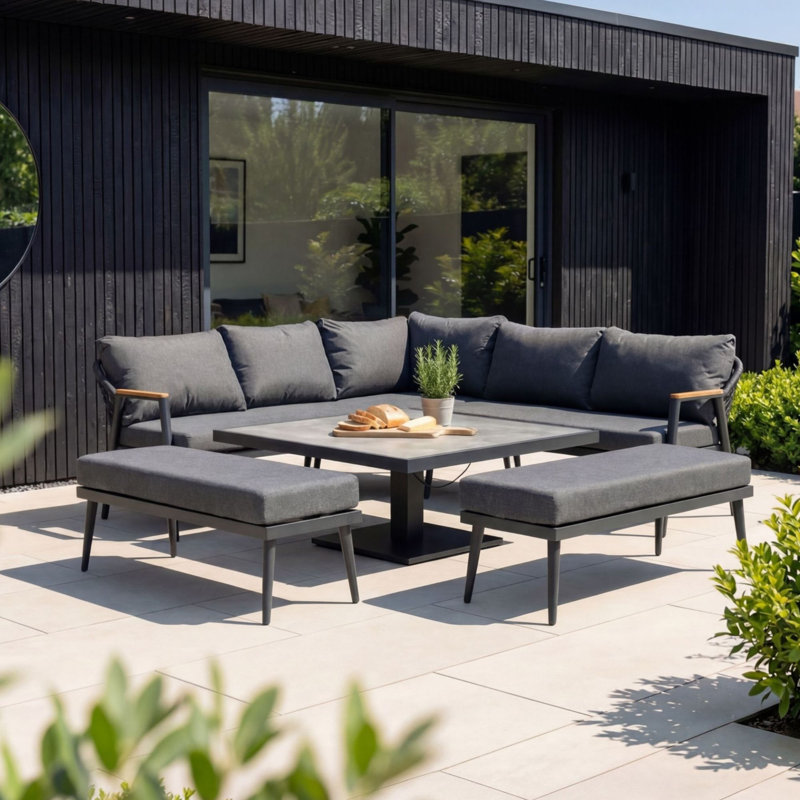 8 - Person Patio Dining Set with Square Table, Black