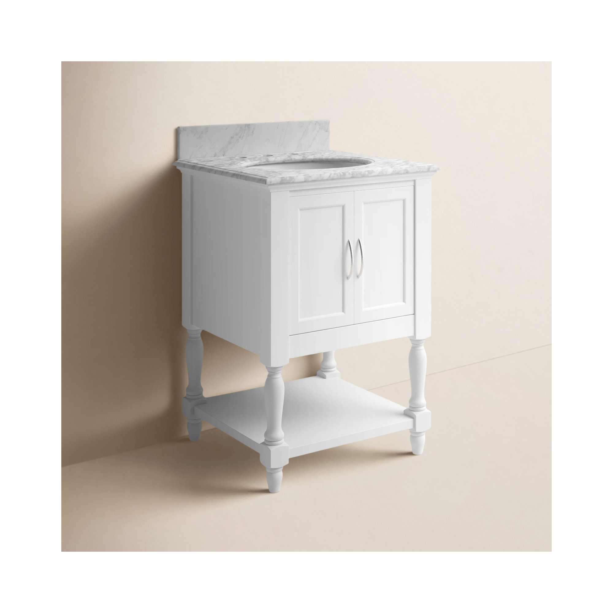 Hampton 24'' Single Bathroom Vanity, Carrara Marble, White