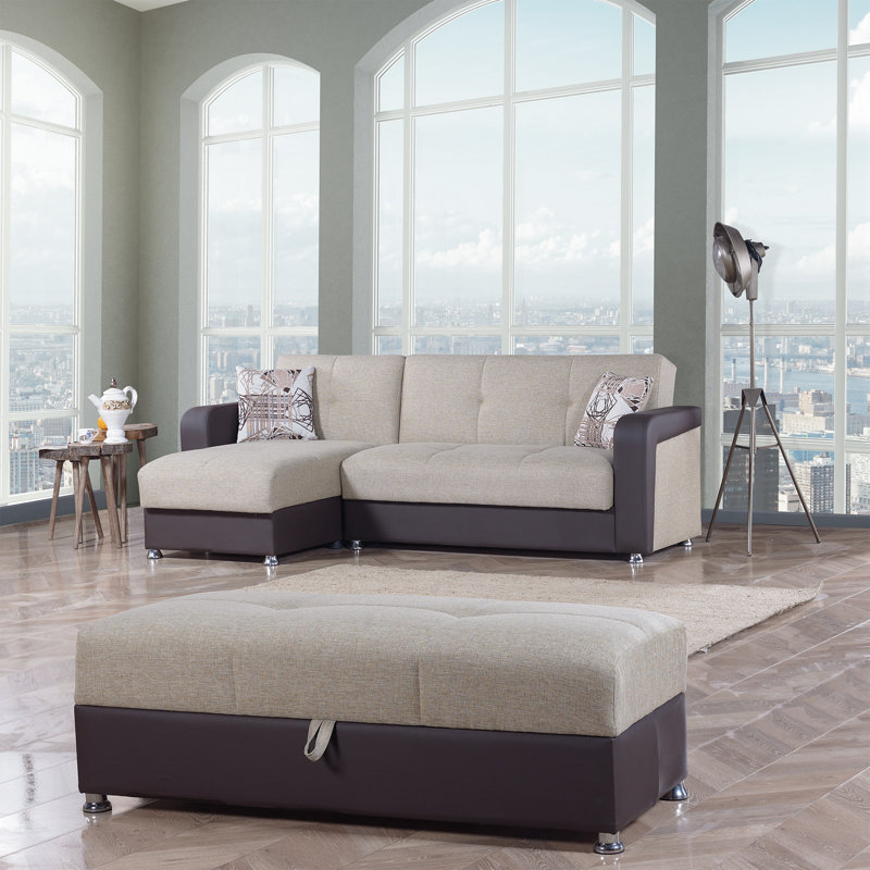 Glick Harmony Fabric Upholstered Modern Ottoman, Brown