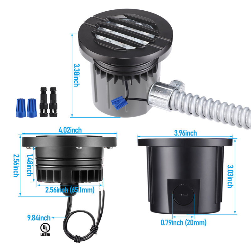 Low Voltage Hardwired Inground Led Well Light, 5W Grill Top, 1800K/2700K/3000K/4000K/5000K, Black