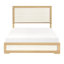 Grand lit avec tête de lit à panneau contemporaine, couleur naturelle et blanche, planche de bois, stratifié, mobilier de chambre à coucher, pièce essentielle de sommier en bois,-769374432