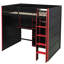 Lit mezzanine en bois pleine grandeur avec bureau, garde-robe ouverte, compartiments de rangement et lumières RVB-2113755621