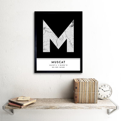 Muscat City Map Muscat Black & White by Wee Blue Coo - Single Picture Frame Typography