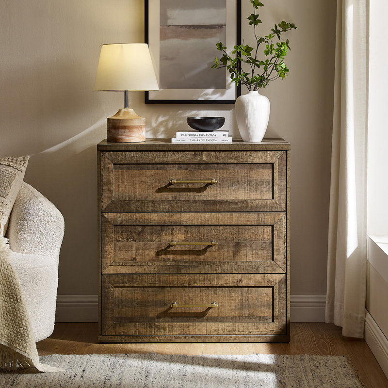 32"W Modern Wood Nightstand , 3-Drawer With Storage, Light Brown
