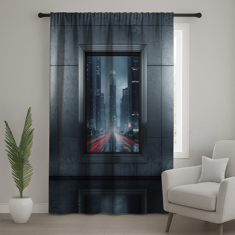 Photographie de paysage urbain encadrée, rideaux transparents et occultants - 1 panneau, Blocage, 50" x 92" - 1 Panel