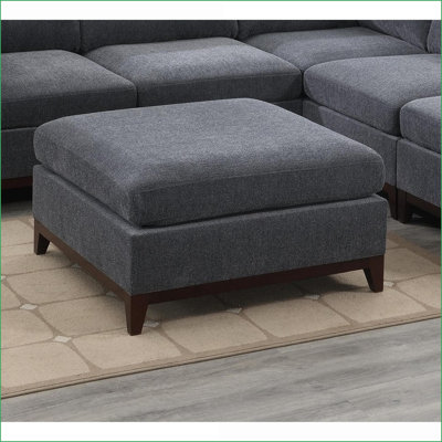 Repose-pieds de salon modulaire capitonné classique gris ardoise | Noyer brun | Pieds en bois