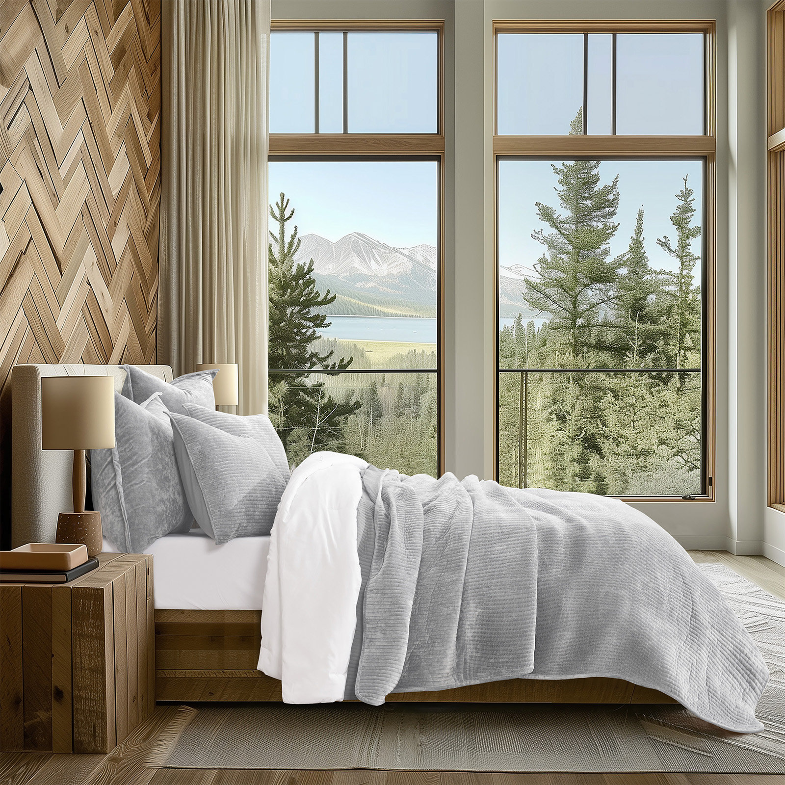 Velvet Quilt Set, King, Frost Gray