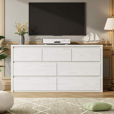 Commode à 7 tiroirs pour chambre à coucher, commode en bois large avec conception sans poignée, armoire de rangement moderne pour le salon ou le vestibule