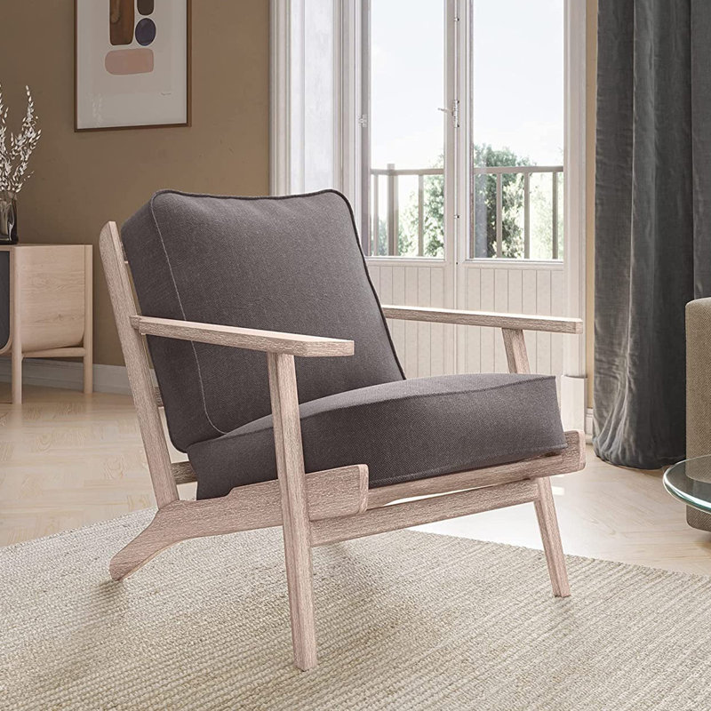 Dez 28.35" W Linen Armchair Upholstered, Natural/Dark Gray