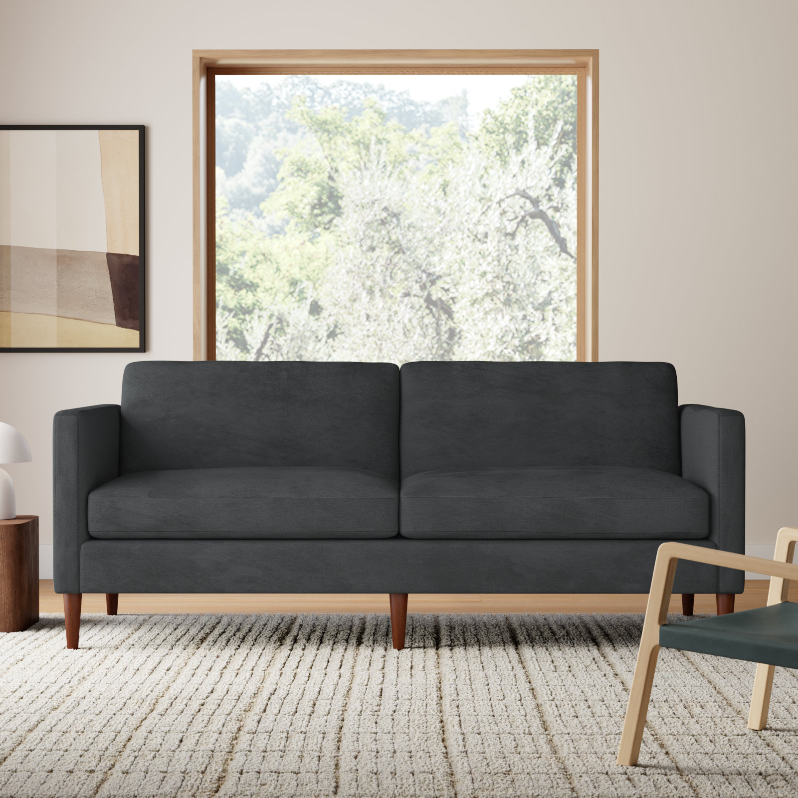 Clifford 87" Upholstered Custom Sofa, Bella Cornflower Performance Velvet