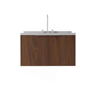 Meuble-lavabo flottant 36 po avec lavabo 36 po, porte à fermeture douce, comptoir et dosseret en marbre de culture blanc Carrara 2 po
