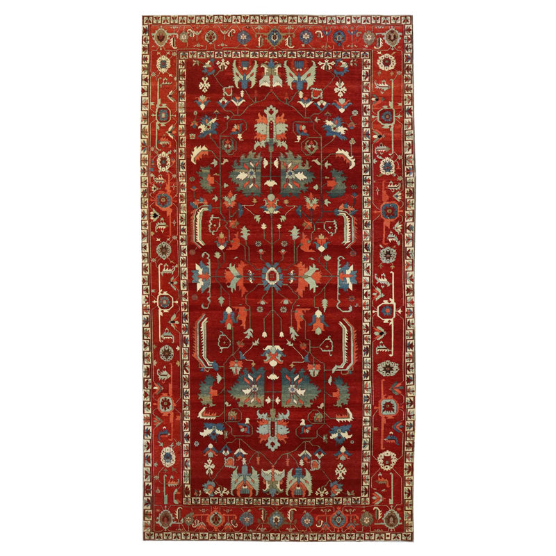 Tapis unique nouvel âge 8 pi 2 po x 16 pi 1 po sauge / rouge / bleu / ivoire