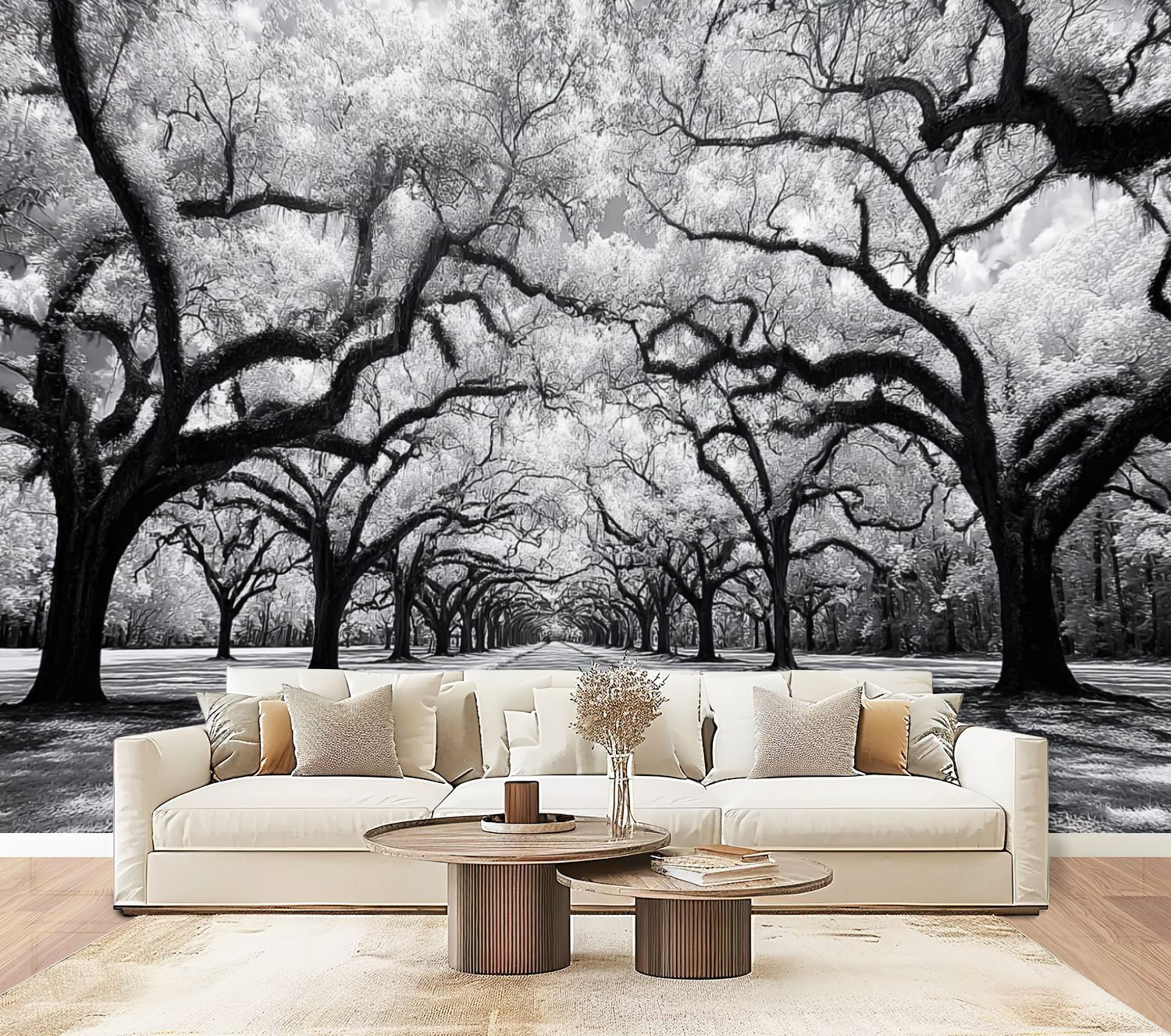 Red Barrel Studio® Peel and Stick Wallpaper Oak Tree Avenue Black White ...