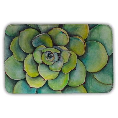 Watercolor succulent plant Bath Mat with Non-Slip Backing - Quick Dry Memory Foam Bathroom Rug - Absorbent - Modern Plush Spa-Style - Machine Washable