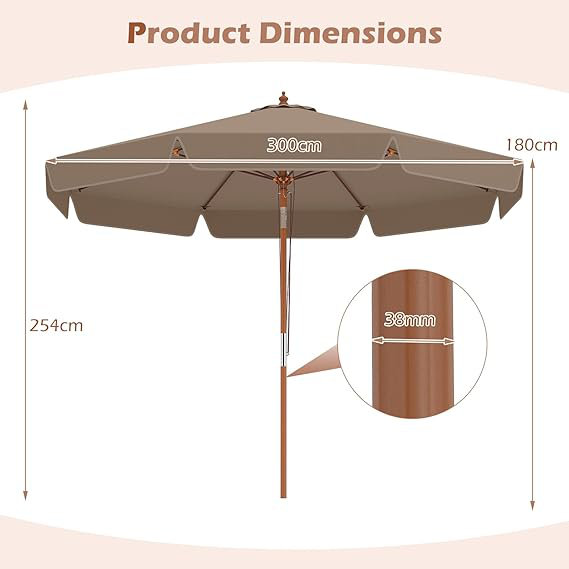 300 cm W X 300 cm D Market Parasol with Manual Lift, Brown