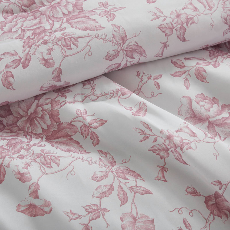 Ensemble d'édredon 5 pièces Adele, Motif floral rose, Édredon double/grand + 4 pièces additionnelles