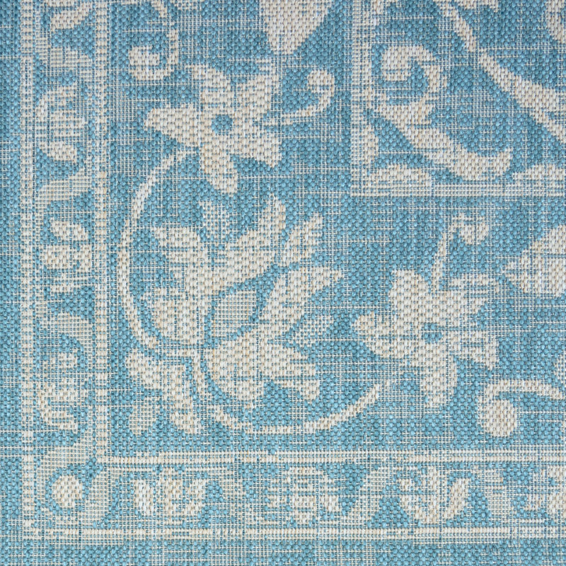 Solterra Viala Oasis Blue Cream Beige Traditional Bold Medallion Flatweave Polypropylene Indoor/ Outdoor Area Rug