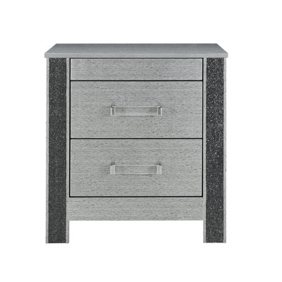 Table de chevet carrée argentée avec tiroirs spacieux et poignées de bar en acrylique