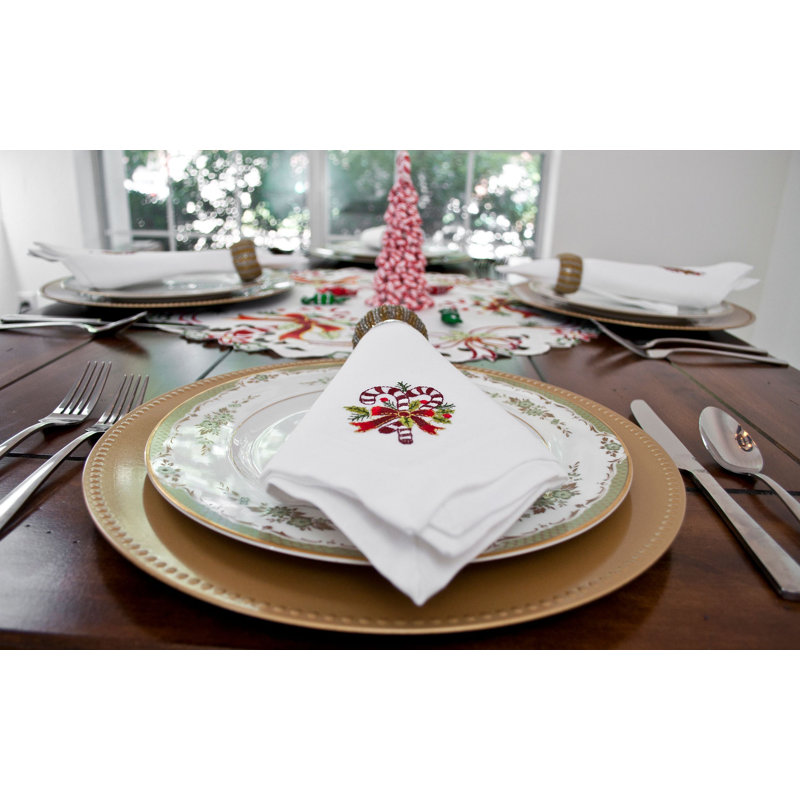 Schutt Candy Cane and Holly Leaves Napkins (19" x 19")