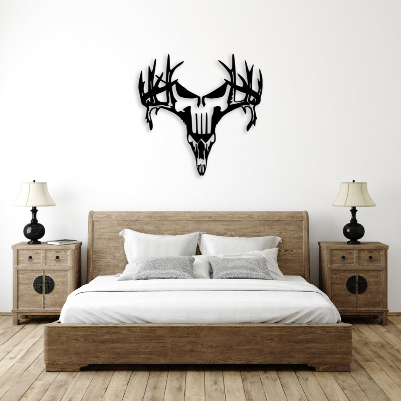 Deer Metal Wall Art - Hunting Wildlife Skull Design Decor - Deer Antler Silhouette Wall Hanging - Rustic Cabin Lodge Theme Sculpture - Modern Industrial Metal Art - Outdoor Adventure Home Decor - Bold Statement Art Piece