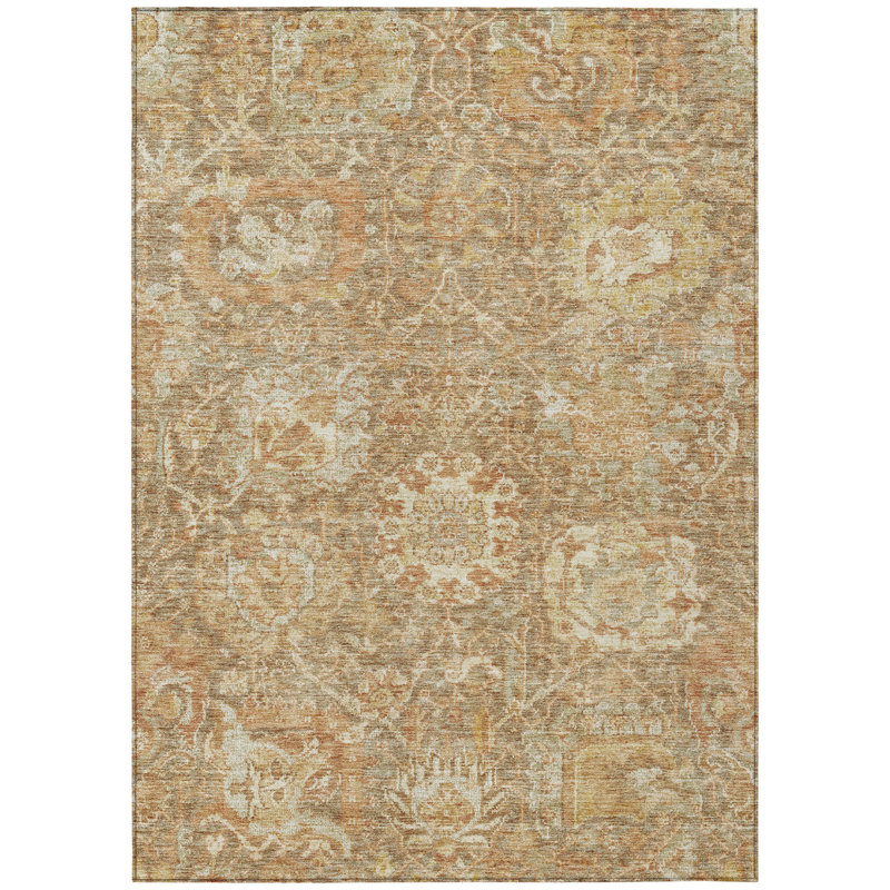 Tapis intérieur lavable damassé kaki et brun 8 pi x 10 pi
