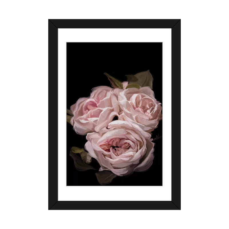 «Antique Rose», impression sur toile, H 24 po x l 16 po x P 1 po, Papier d'art encadré noir, Blanc