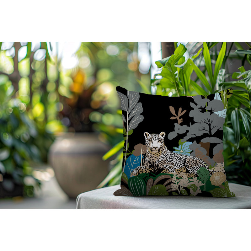 Oreiller carré réversible intérieur / extérieur Tai Leopard, Gris, Carré 16 po