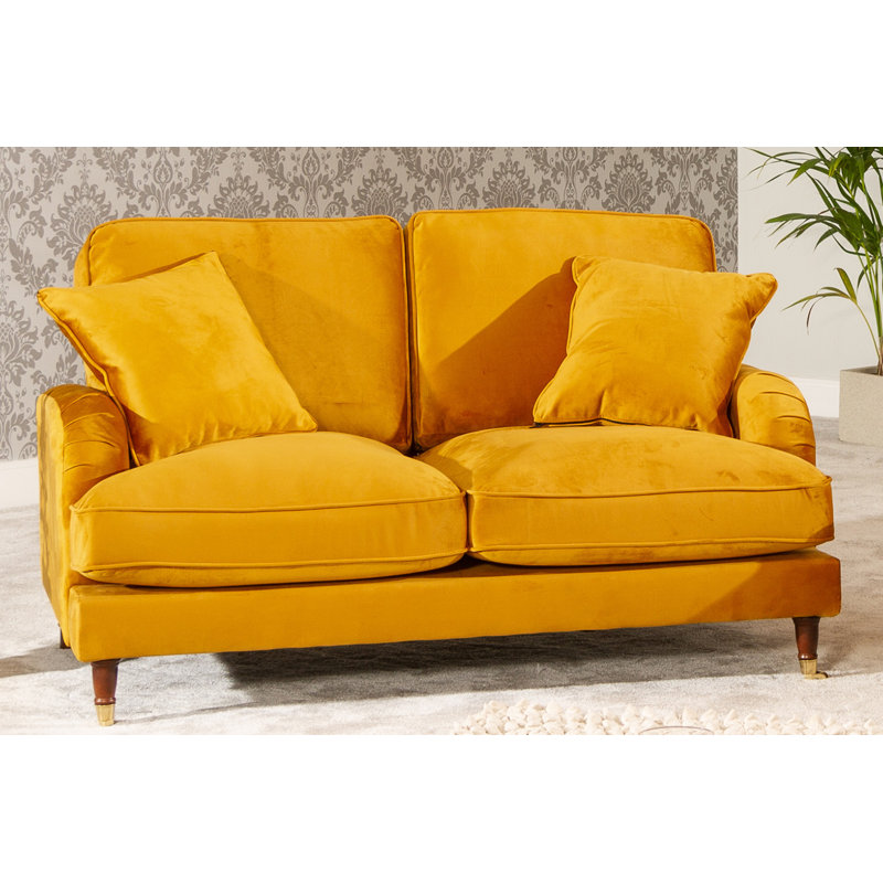 Fabiola 2 Seater Velvet Loveseat, Mustard