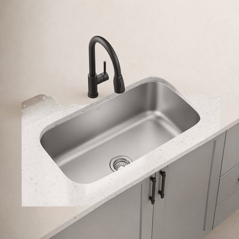 KRAUS Premier Undermount Single Bowl 18-Gauge Stainless Steel Kitchen Sink, 10" H x 31.5" W x 18.38" D