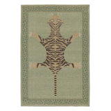 Rug & Kilim’S Distressed Tiger Rug In Green With Beige And Brown Pictorial