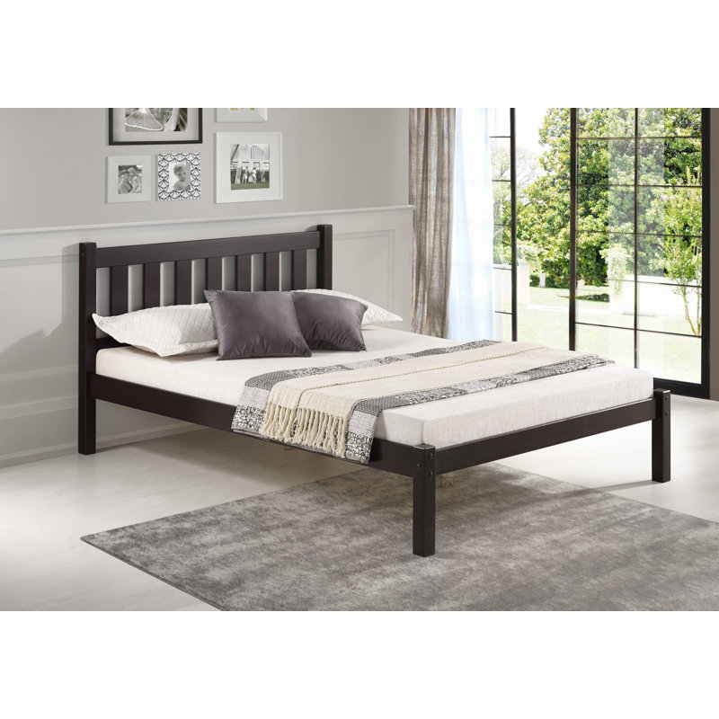 Damian Solid Brazilian Pine Wood Platform Bed In Cottage Style Beach Design, Espresso, Full