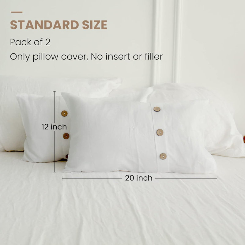 Housse de coussin 100% lin 12 x 20 pouces, Blanc