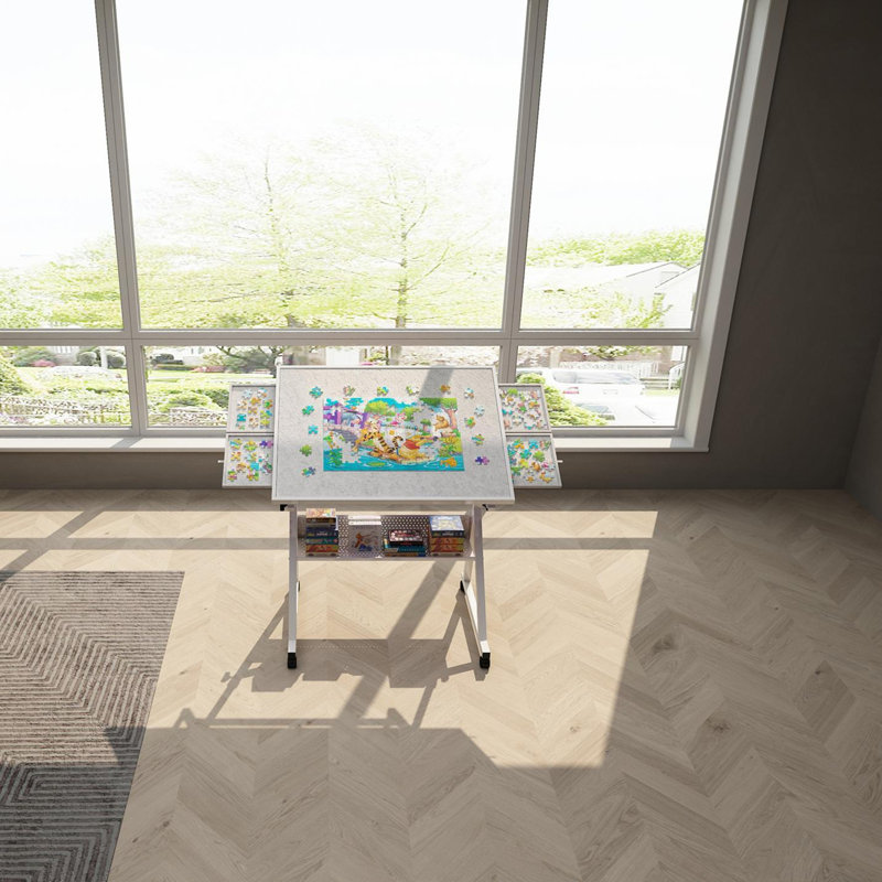 Jigsaw Puzzle Table, Gray/White
