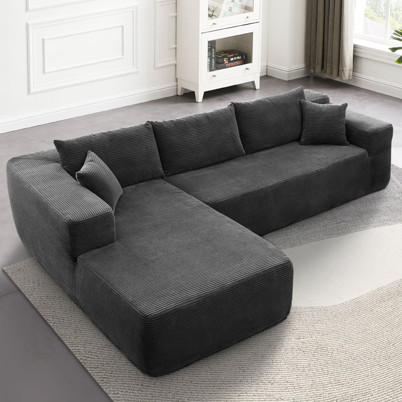 Canapé-lit 2 pièces avec coussin Kessas, Orienté vers la gauche, Velours côtelé gris