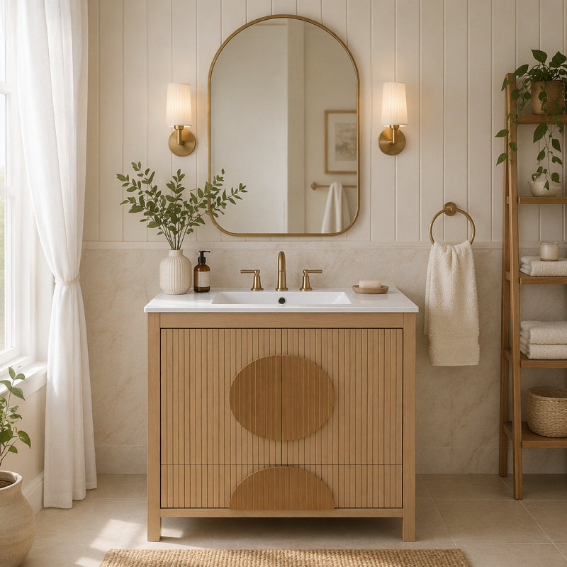 Meuble-lavabo de salle de bain cannelé 30 po avec lavabo, Wood-1 Drawer