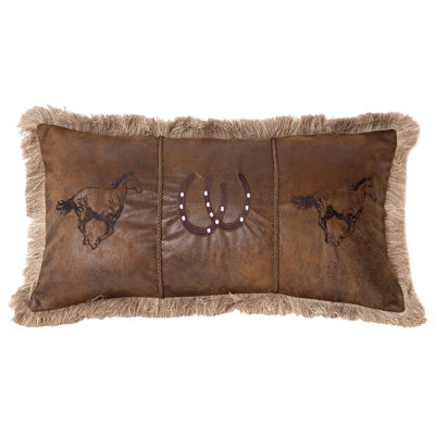 Running Horses Faux leather Lumbar Pillow