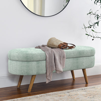 Banc de rangement repose-pieds ovale, pieds en bois d'hévéa