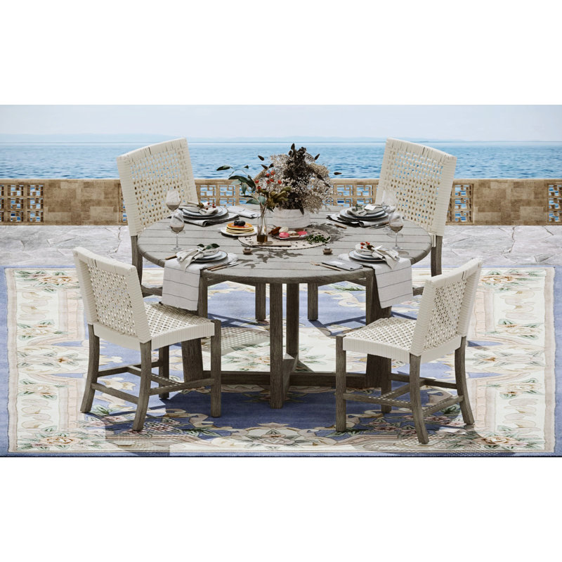  5 Pcs Grade-A Weathered Teak Wood Dining Set: 60" Sema Round Table And Alsoi Armless Chairs #11AI3500, 4
