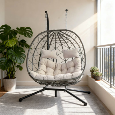 Hanging Egg Chair With Stand For 2 Persons Indoor Outdoor Use Basket Poolside And Backyard - Steel Frame, , Easy Maintenance