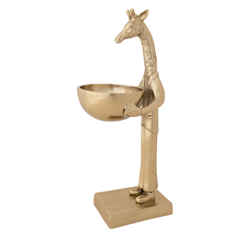 Girafe en fonte d'aluminium tenant un bol