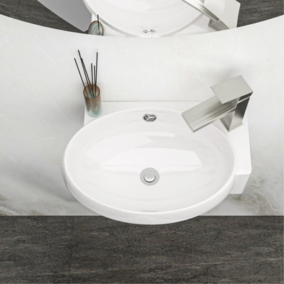 16.5x11 Inch White Ceramic Rectangle Wall Mount Bathroom Sink with Single Faucet Hole