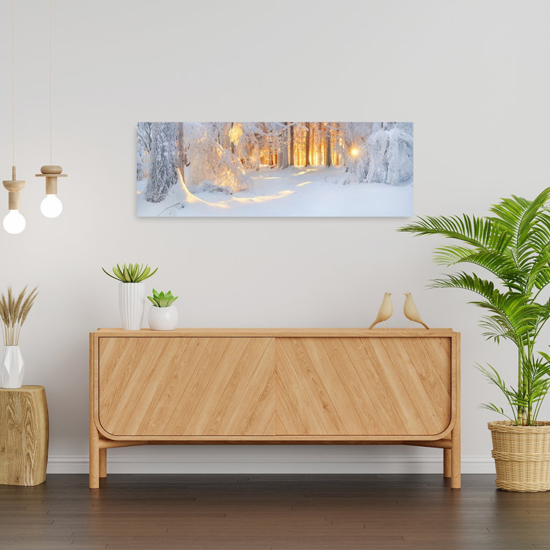 «Golden Winter Woods Peaceful Serene Tranquil Forest Landscape», art mural, H 12 po x l 36 po