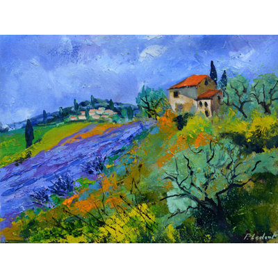 Pol Ledent " Lavender And Red Roof " by Pol Ledent