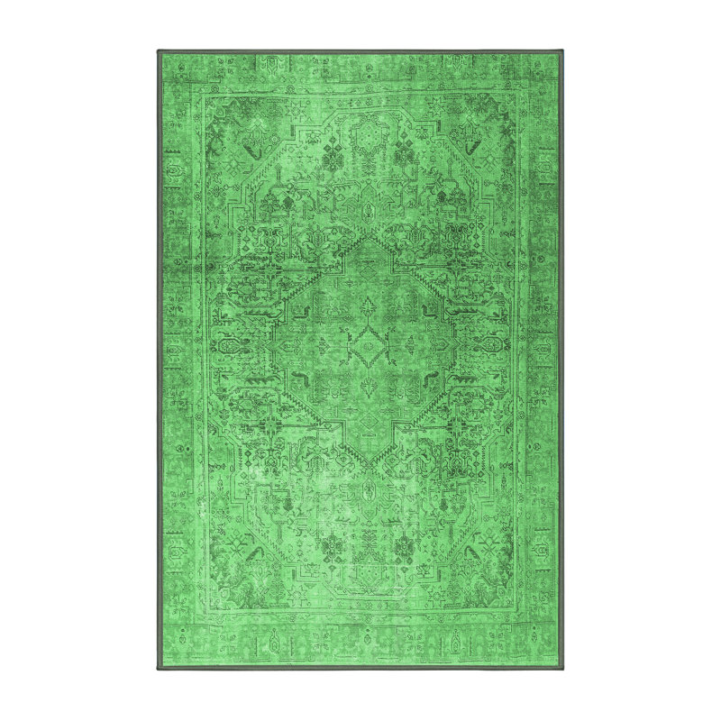 Tapis oriental vert / gris foncé en laine / polyester 7 pi x 10 pi Oriental Machine